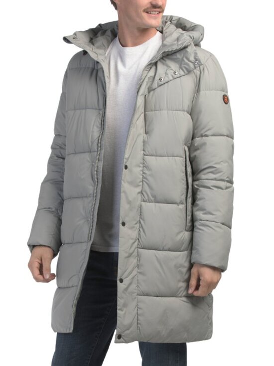 SAVE THE DUCK Wolf Grey Damon Long Quilted Jacket With Hood - Picture 1 of 2